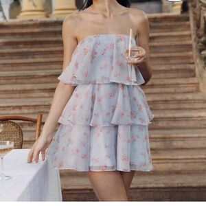 Organza Tiered Strapless Mini Dress
